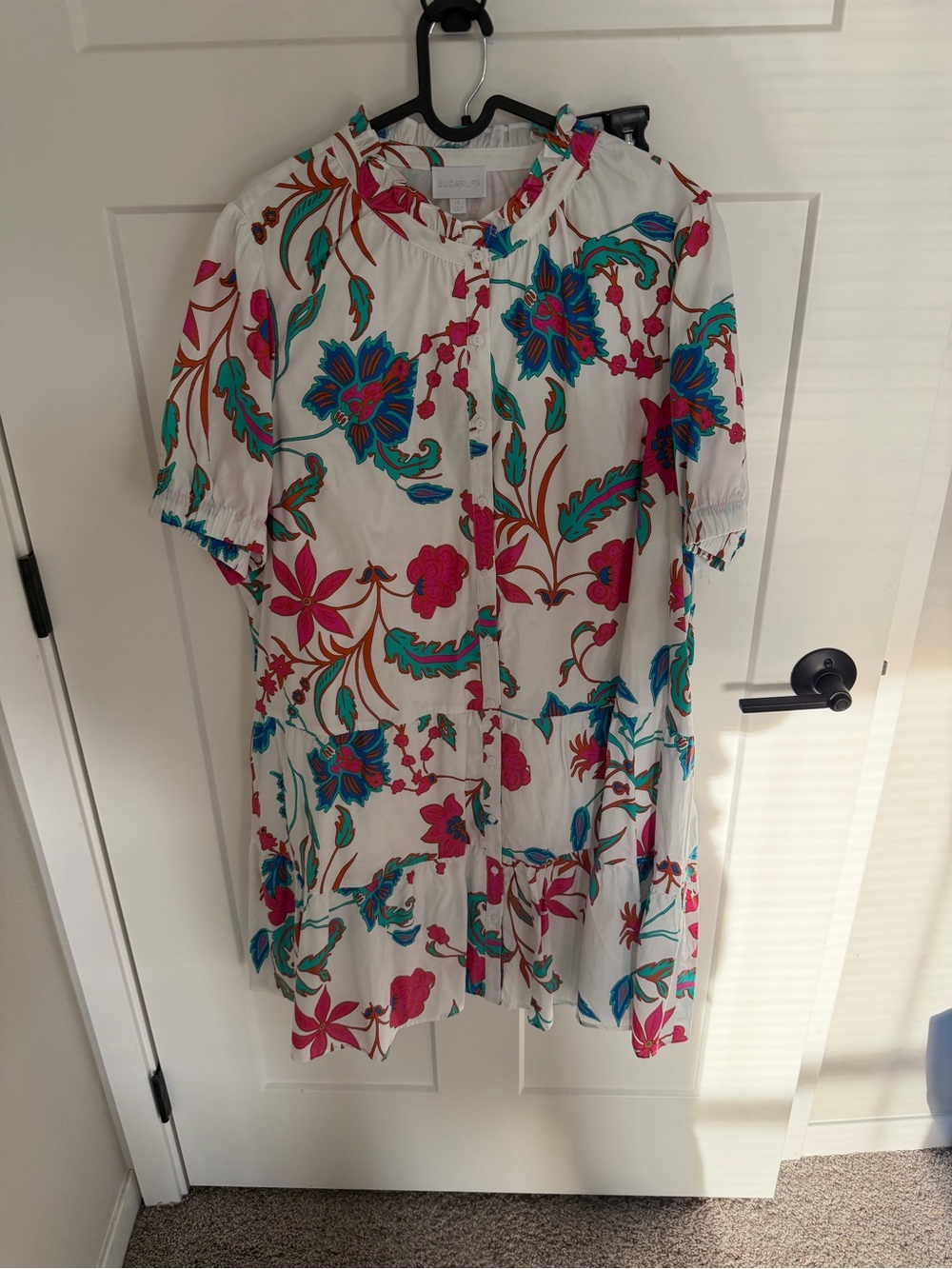 Sugarlips Floral Mini Dress in White with Teal and Magenta